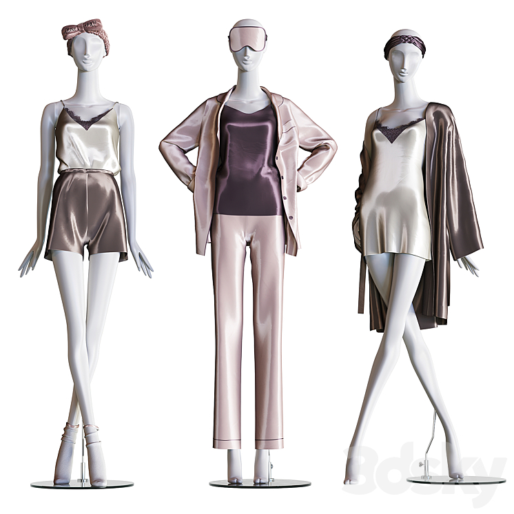 SET OF FEMALE HOME CLOTHES ON MANNEQUINS 