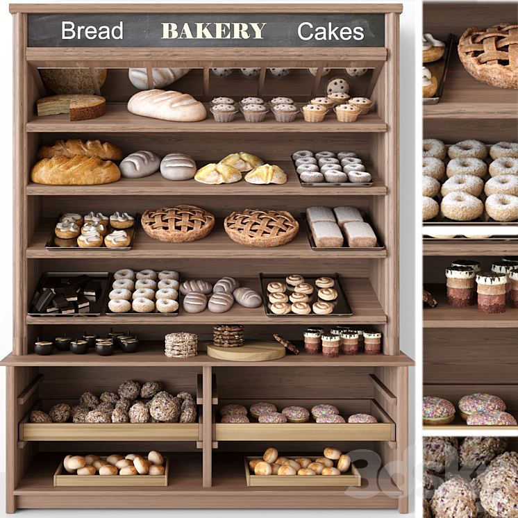 SHOWCASE IN A BAKERY WITH PASTRIES AND DESSERTS SWEETS 