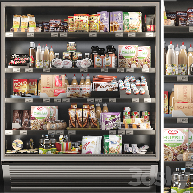 SHOWCASE IN A SUPERMARKET WITH SWEETS CEREALS AND SNACKS 3 