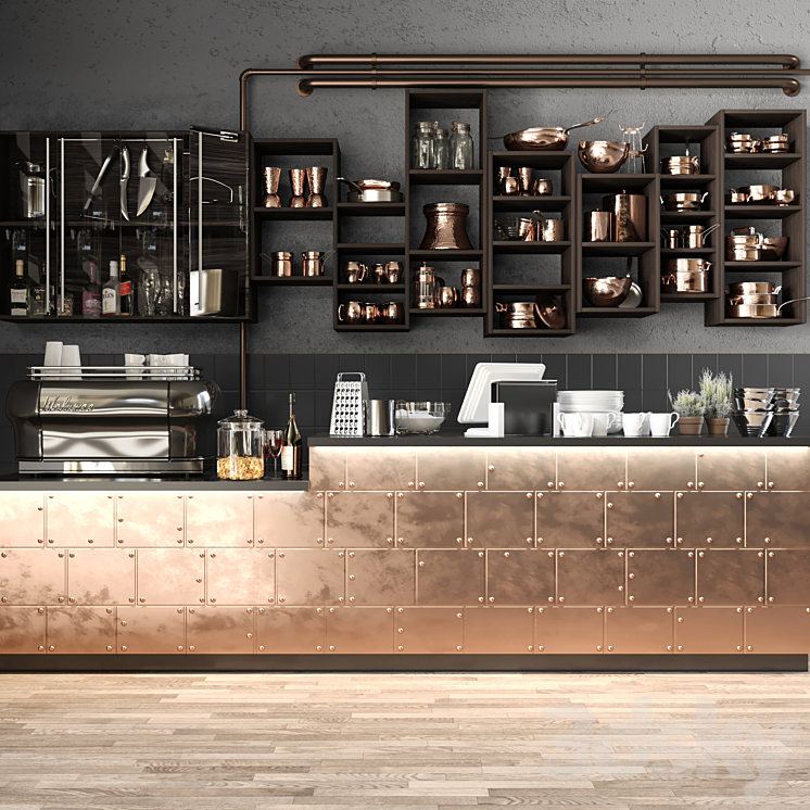 THE_BAR_COUNTER_IN_THE_RESTAURANT_WITH_A_COPPER_DECOR_AND_A_COFFEE 