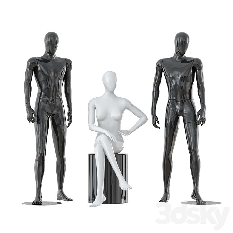 TWO MALE AND ONE FEMALE FACELESS MANNEQUINS 30 