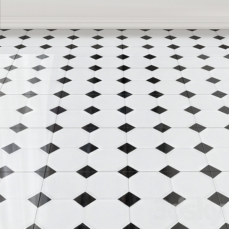 FESTIVALWHITE AND BLACK DOT OCTAGONAL II PORCELAIN MOSAIC 