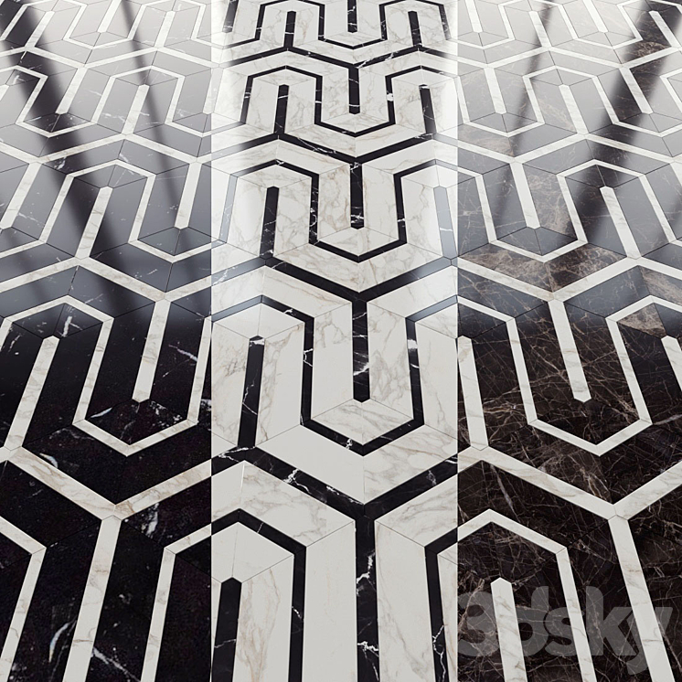 MARBLE TILE HEXAGON AND DECOR FROM NEW RAVENNA MOSAICS 
