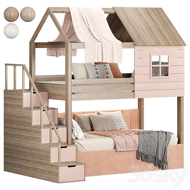 Solid wood bunk bed for children 