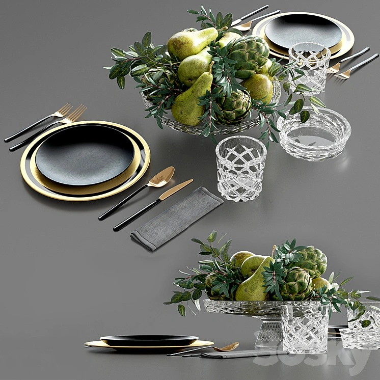 Table setting with Fruits in crystal vase 