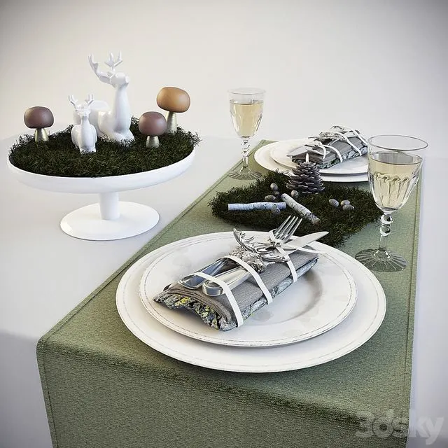 Table kitchen tableware new year deer service 