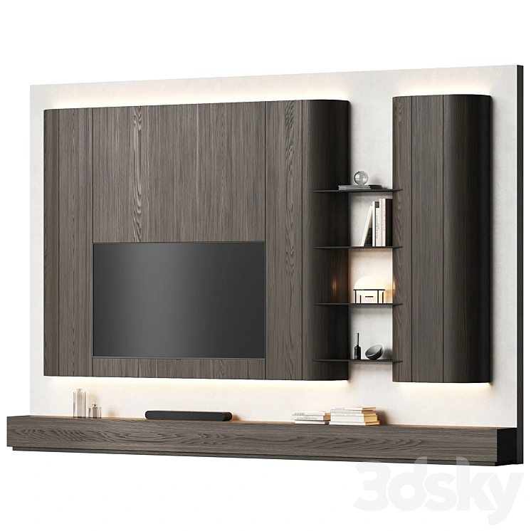 TV wall with furniture with rounded corners 