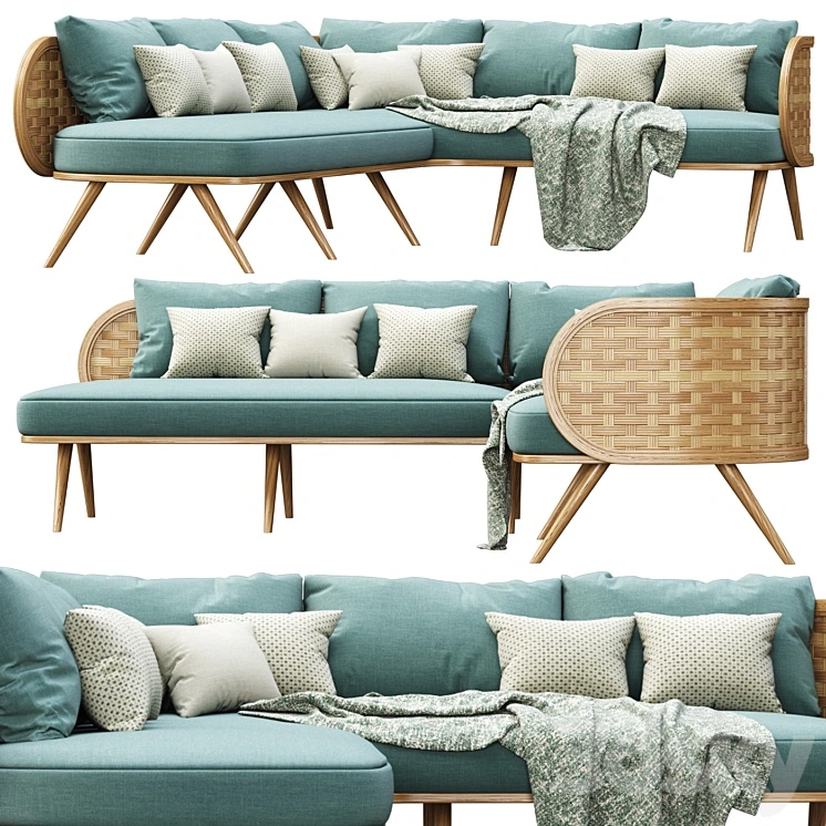 Victoria wooden rattan corner sofa XY40 / Rattan corner sofa 