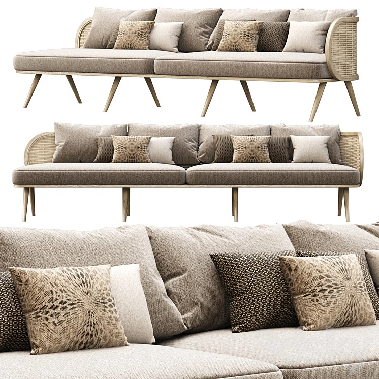 Victoria large wooden rattan sofa FD50 / Rattan outdoor sofa 