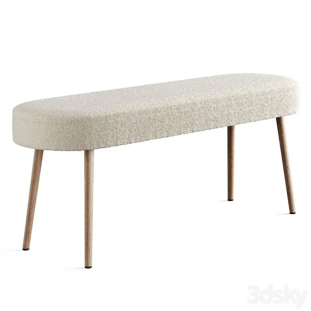Bench in solid beech with boucle upholstery, Jimi 