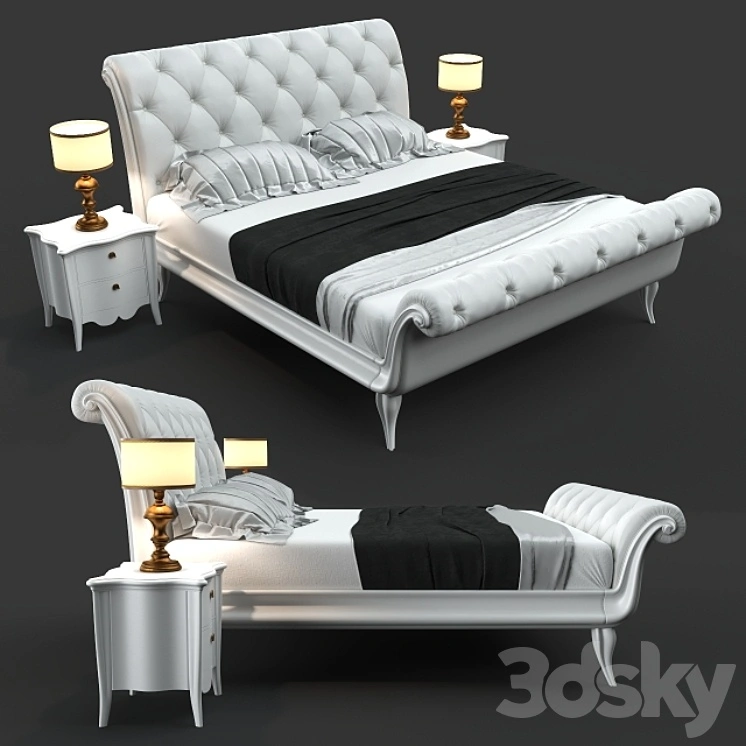 CorteZari Gaston bed, Sofia bedside & lamp 