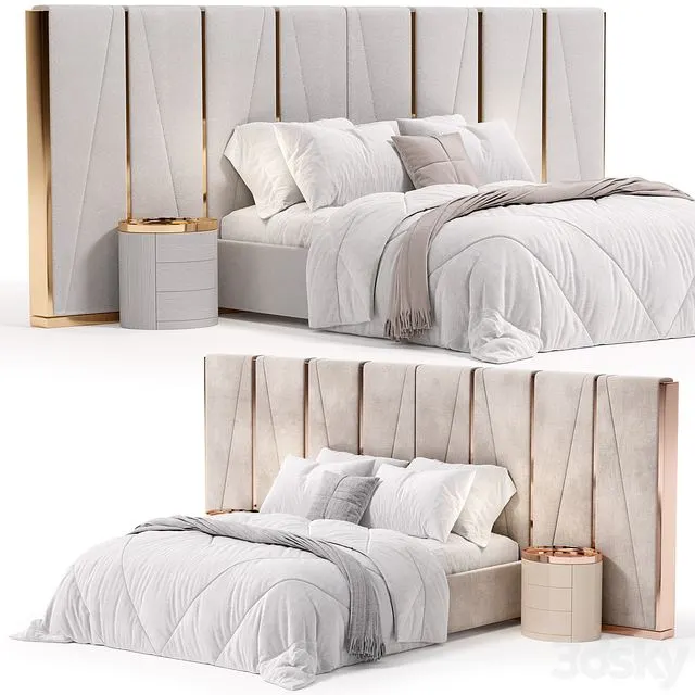 Modrest Nixa Modern White Bonded Leather & Gold Bed 