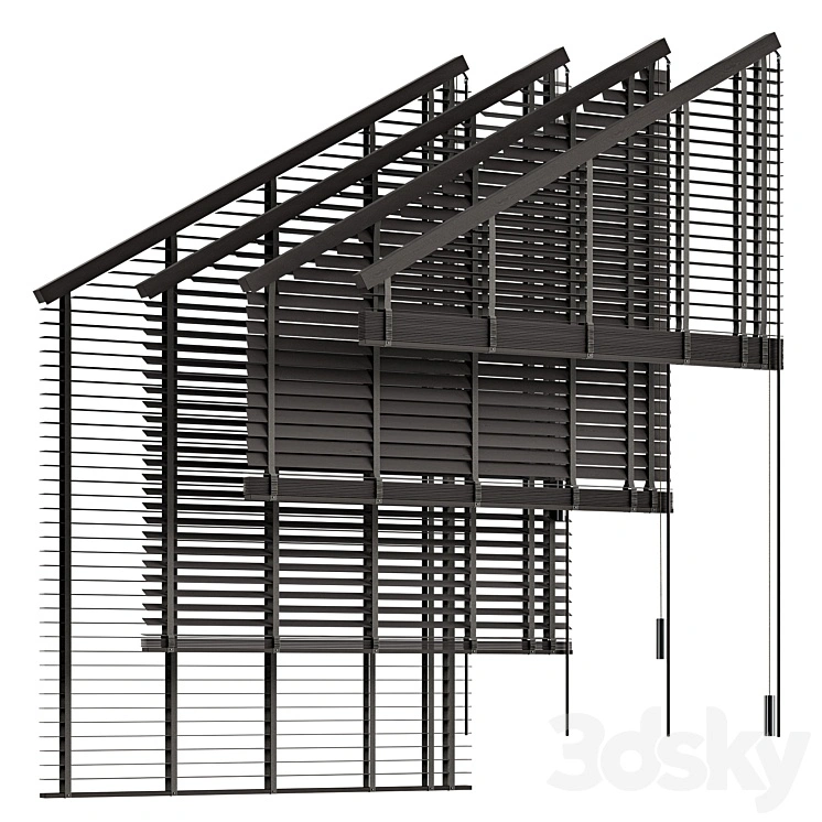 Wooden blinds for the attic window 