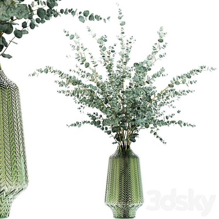 Eucalyptus branches in a green vase 