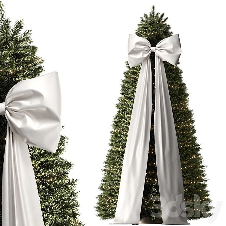 New Year tree with bow and garlands 