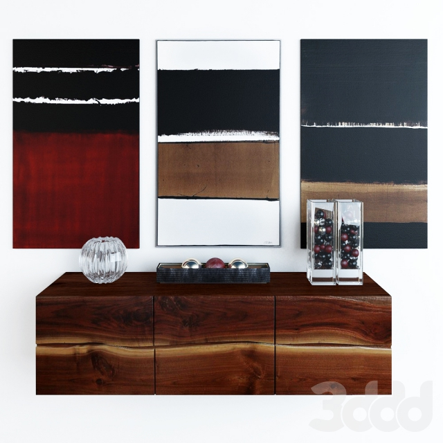 Decorative_set_with_pedestal_RUSTIC_MODERN_CREDENZA,_paintings_and 