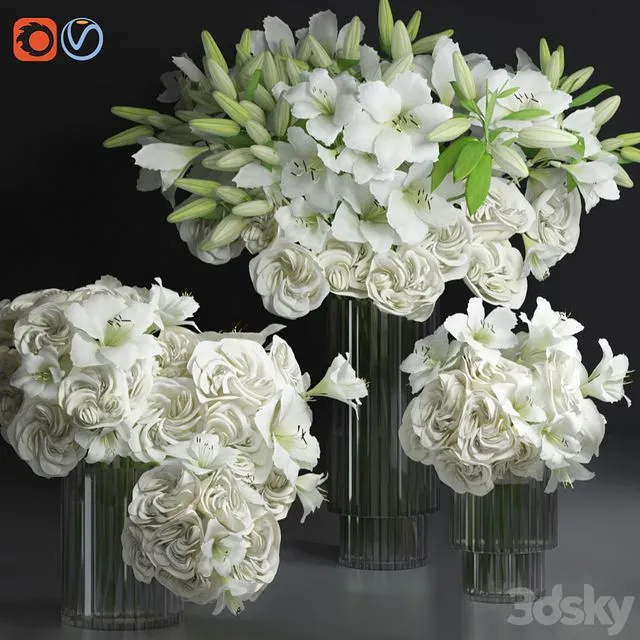 White_Lily_Tuberose_Peony_Camelia_Bouquet_Decorative_Glass_Vases 