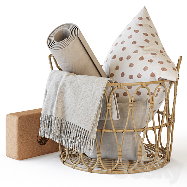 Wicker Basket with Yoga Accessories 