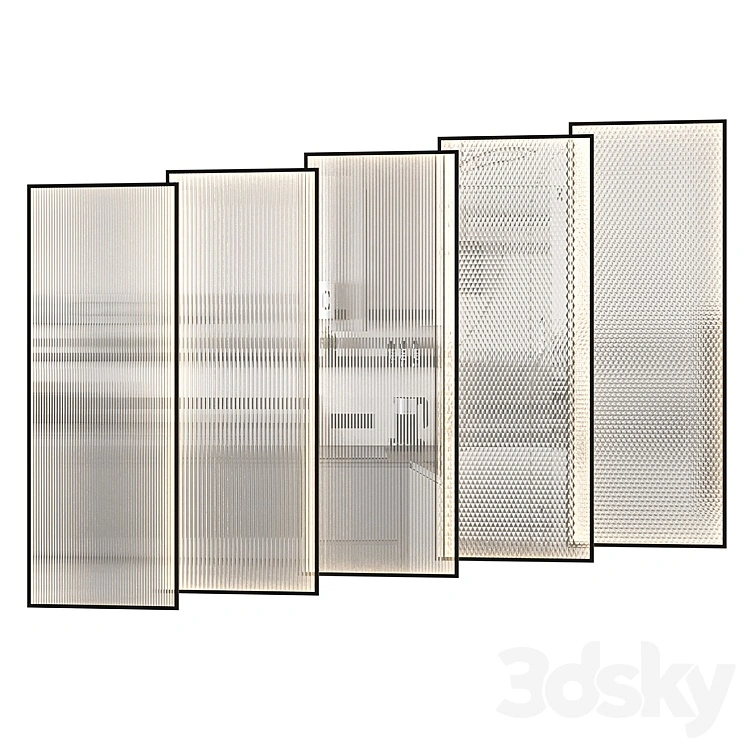 Partitions made of ribbed glass with lighting. 