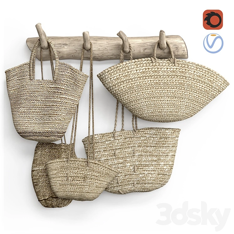 wall decor set with old wicker bags 