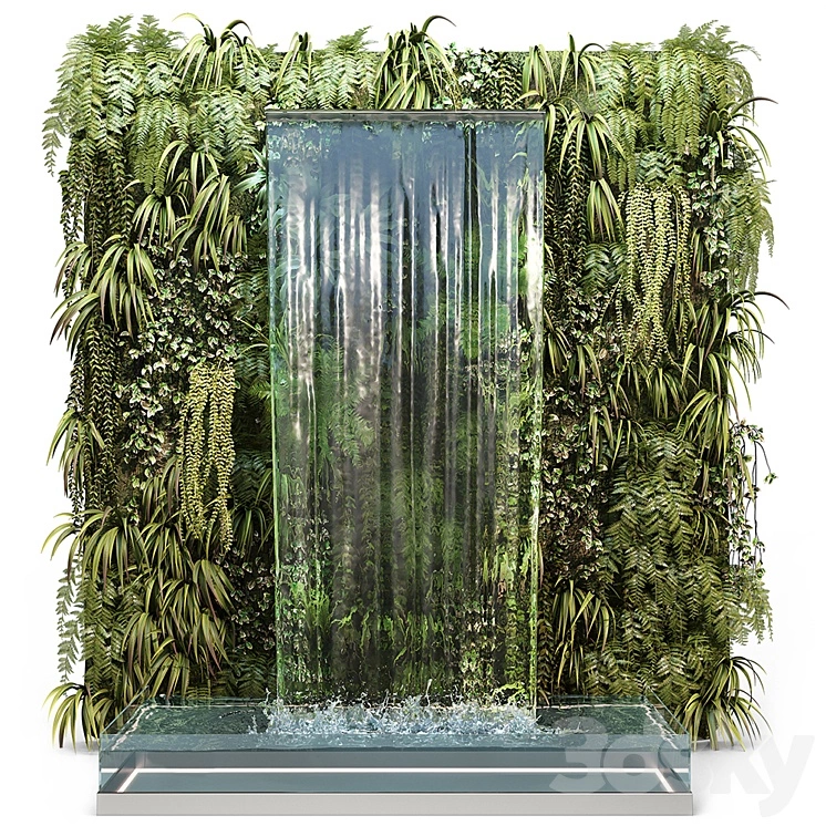 Wall plants with waterfall 