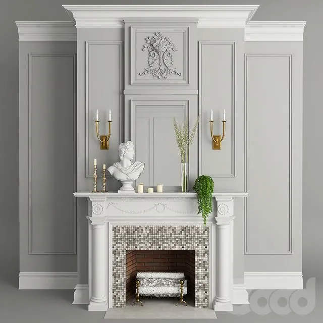 Fireplace, decor, plants 