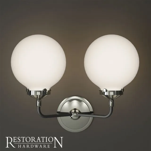 Rh bistro globe milk glass double sconce 
