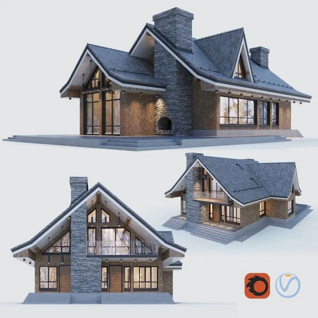 Modern half-timbered house with a residential attic 