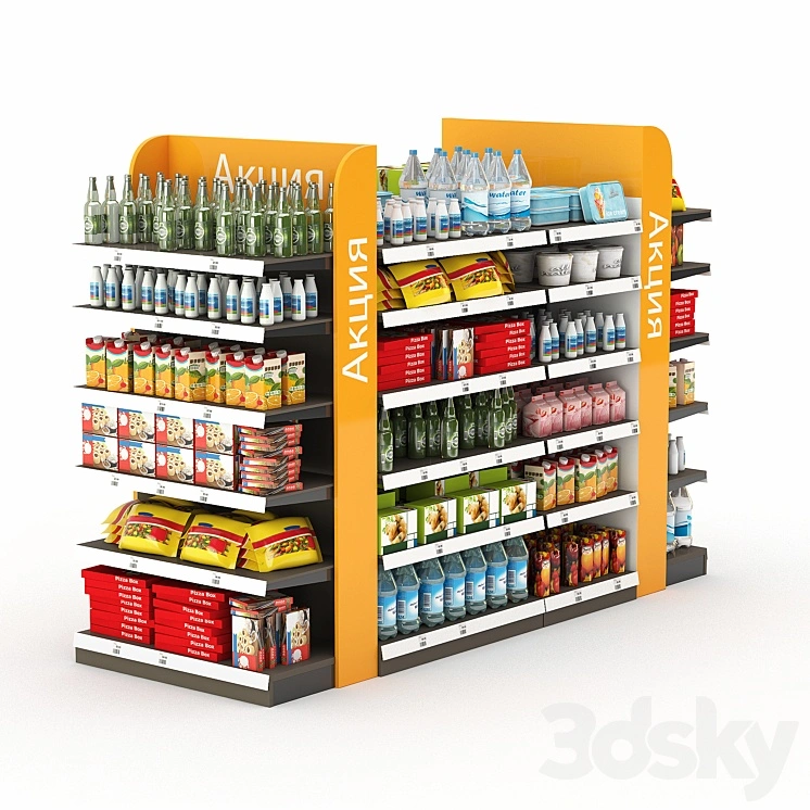 Racks for the store with filling. 