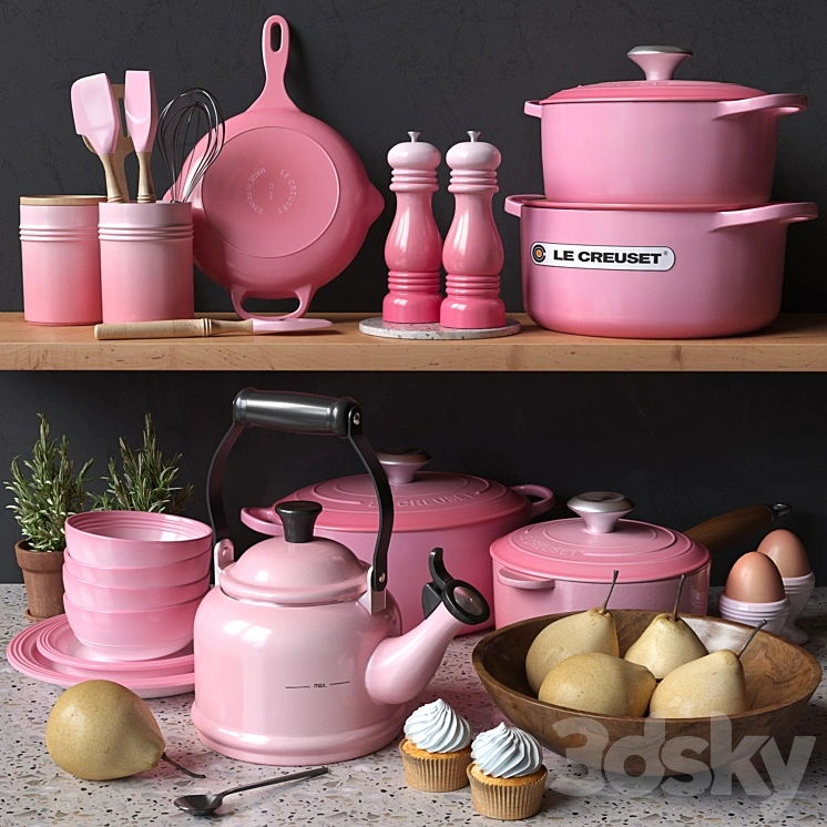 le creuset set pink. Decorative set for the kitchen 