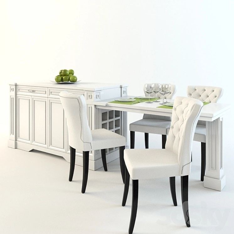 Dining table with chairs and an island 