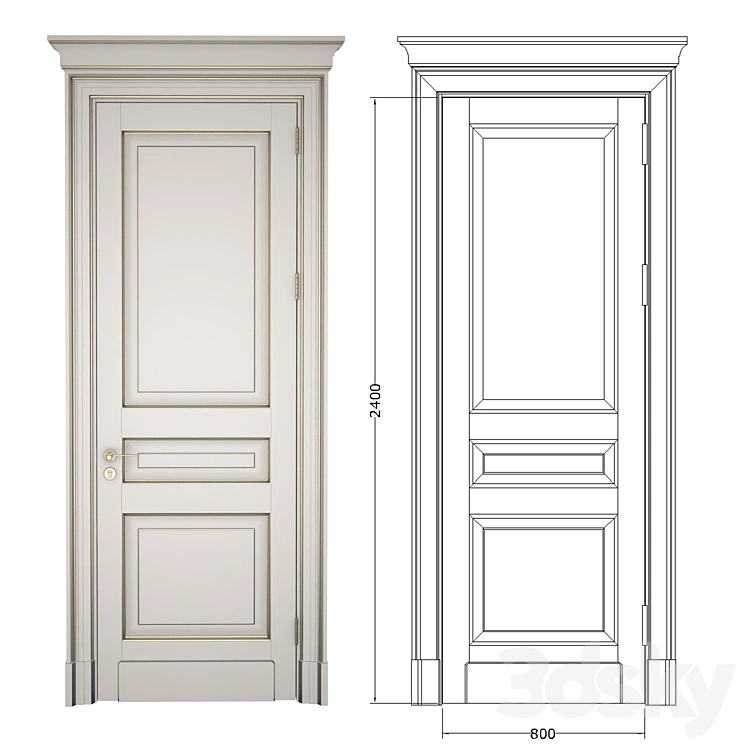 Classic door with cornice + 2D DWG File 