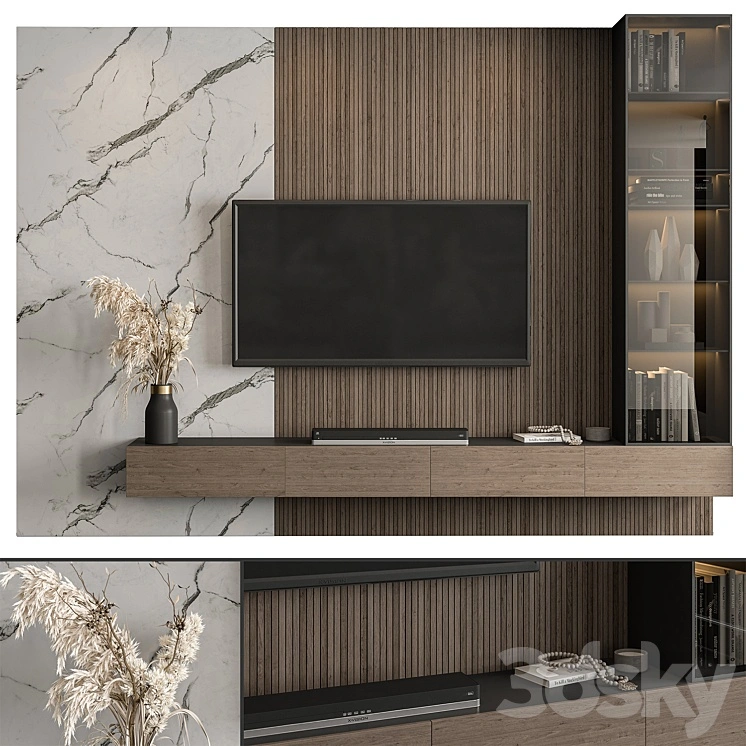 TV Wall Marble Wall and Wood - Set 41 