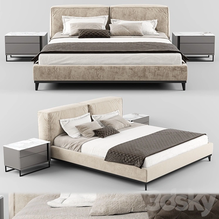 Modern fabric bed with upholstered headboard_01 