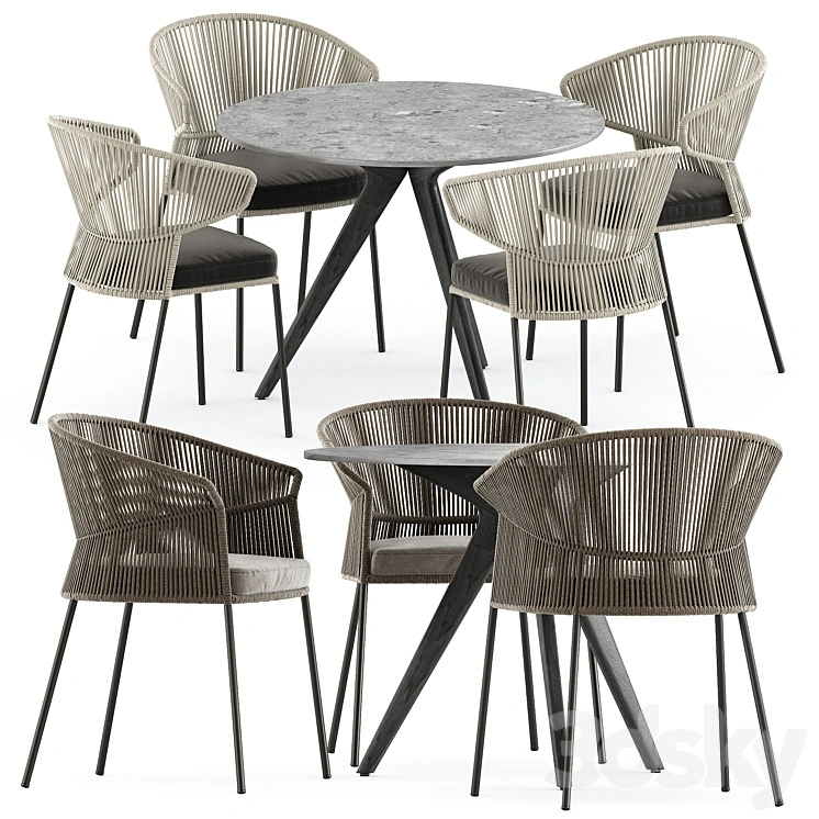 Ola 923 P-IMP and Ola 923/P chairs by Potocco and Teak nero table CF 100 by manutti 