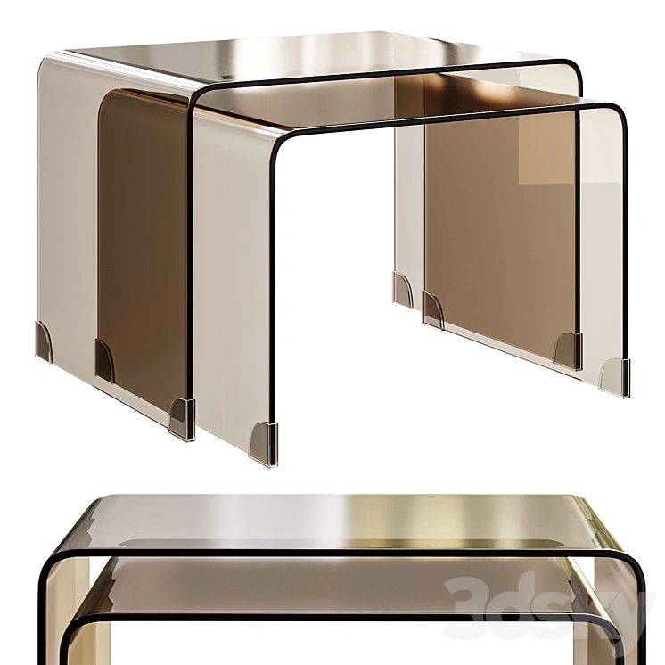 Set of two stackable coffee tables made of tempered glass Joan 