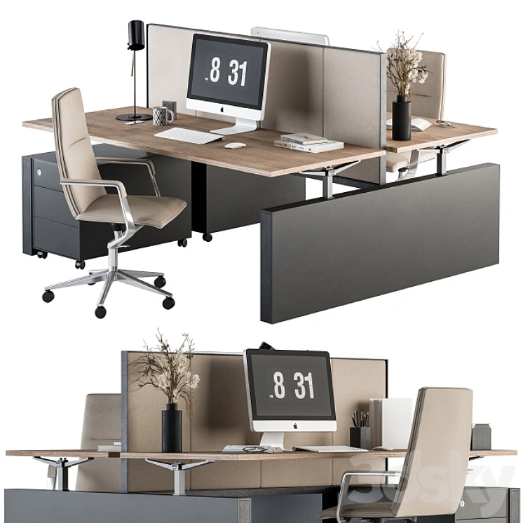 Office Furniture - employee Set Cream and Black 36 