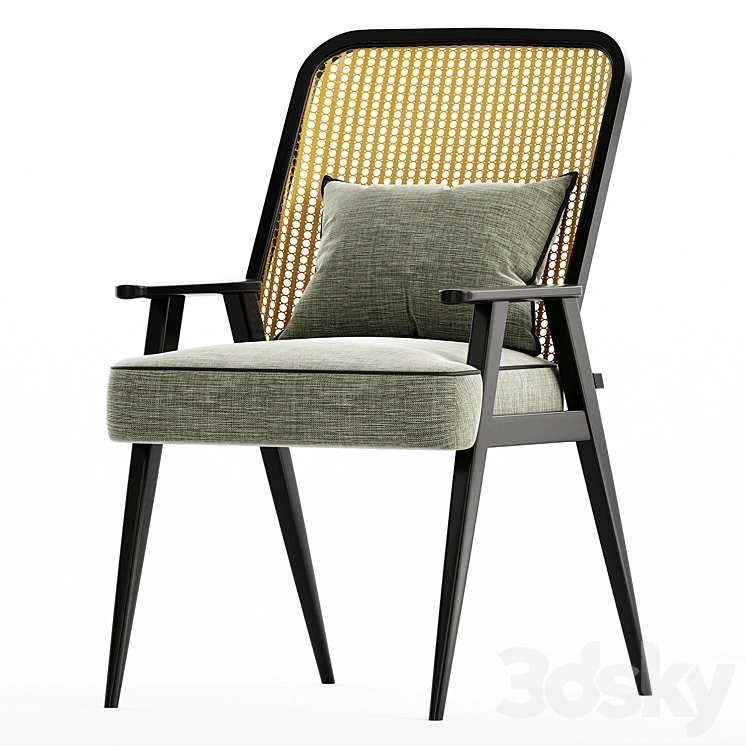 Upholstered Cane Back Armchair 