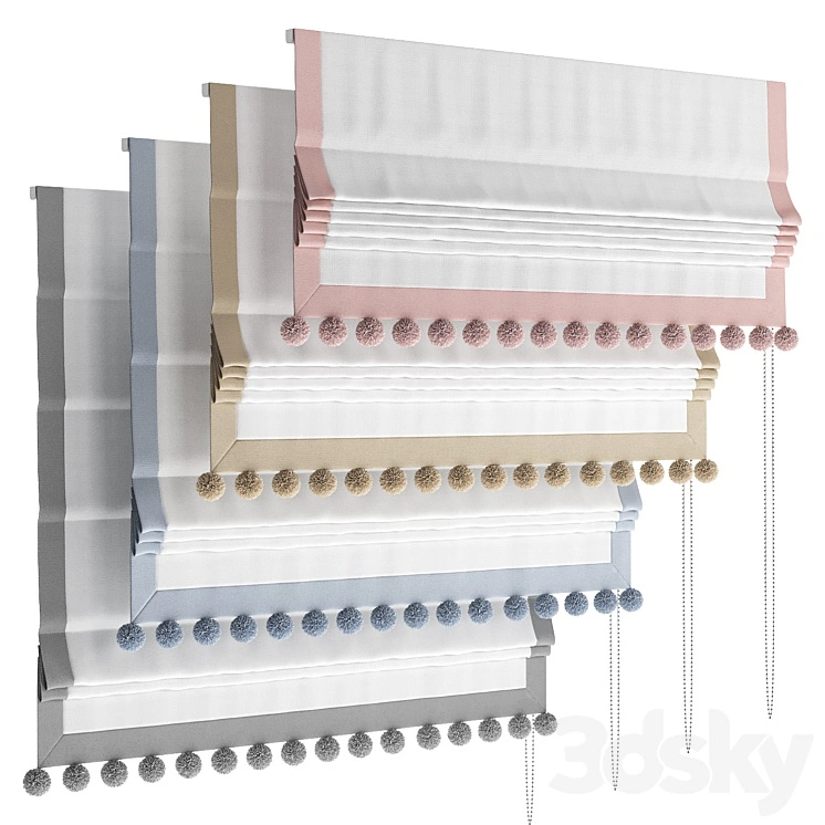 Roman blind with pom-poms for the nursery 