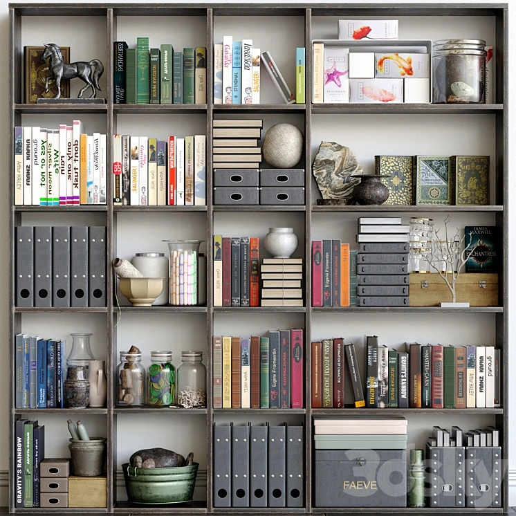 Large wardrobe with decor and books. Library 