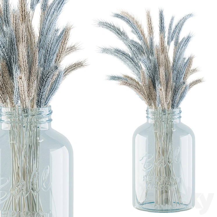 Dry Plants 20 - Blue and Cream Wheat in jam Glass 
