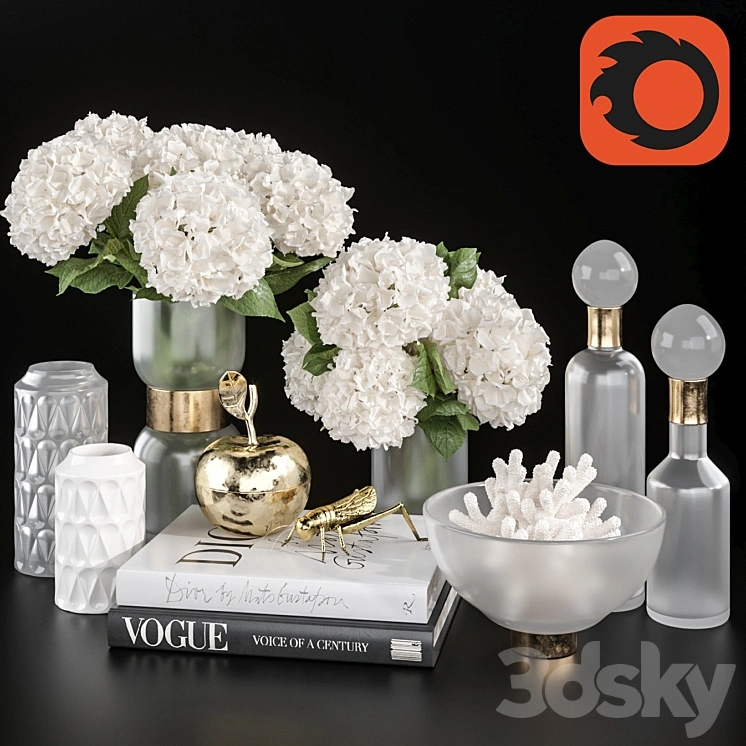 Decoration Set 32 frozen glass and Hydrangea 