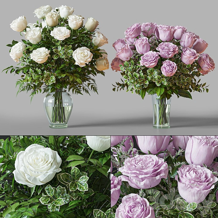 Flower Set 029 White and pink Rose 