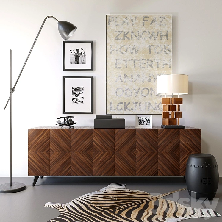 Modern chest of drawers with lamp and decor 