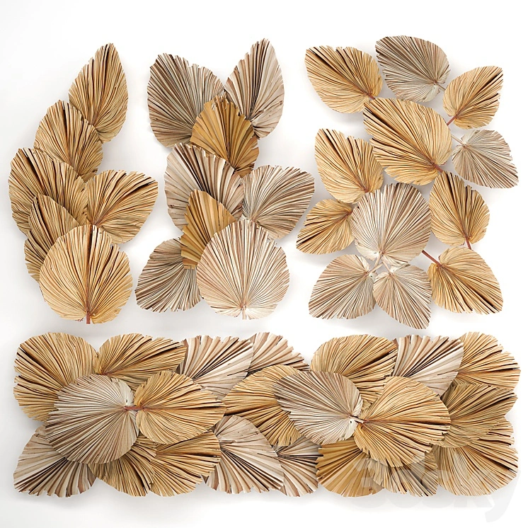 Installation and decoration for walls in eco-style made of dried flowers and dry palm leaf. Set 228. 