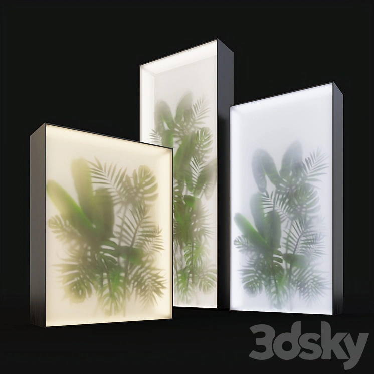Light box with tropical leaves 