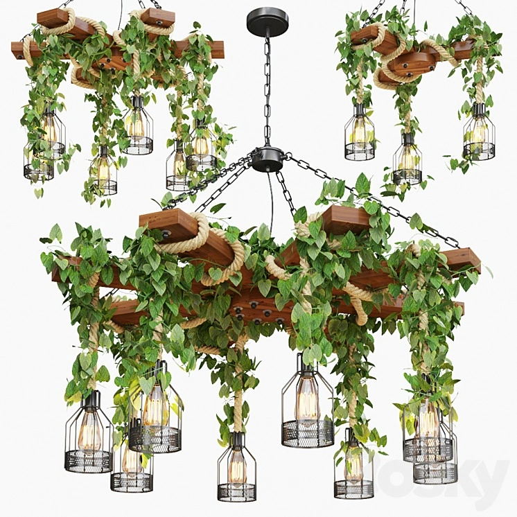 Wood Ceiling Lamp with Rope 