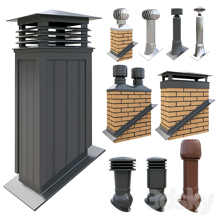 Ventilation pipes and chimneys on the roof 