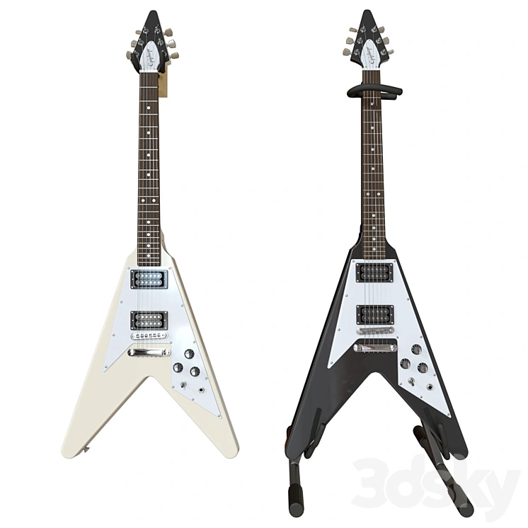 Electric Guitar Gibson Epiphone Flying V style black and beige 