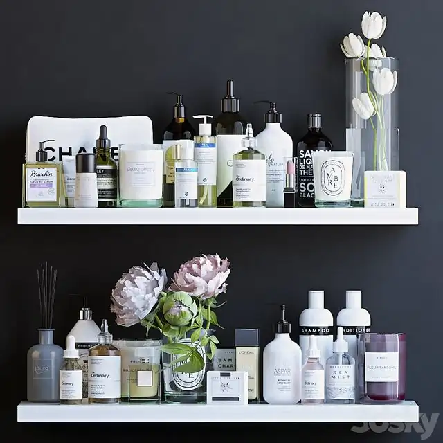Shelves with cosmetics and bathroom decor - 2 